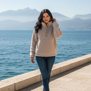 Eddie Bauer Cream Sherpa Pullover Jacket